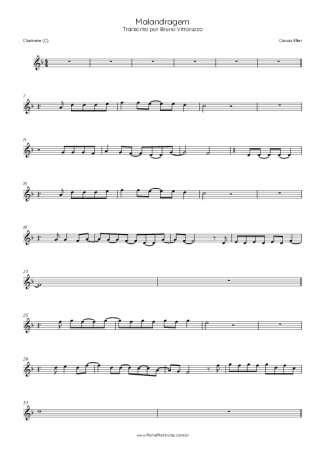 Cássia Eller Malandragem score for Clarinet (C)