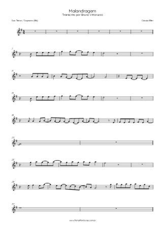 Cássia Eller Malandragem score for Tenor Saxophone Soprano (Bb)