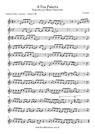 Cassiane A Tua Palavra score for Tenor Saxophone Soprano (Bb)