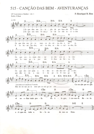 Catholic Church Music (Músicas Católicas) Canção das Bem-Aventuranças score for Keyboard
