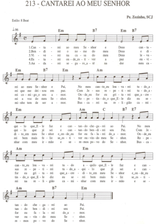 Catholic Church Music (Músicas Católicas) Cantarei Ao Meu Senhor score for Keyboard