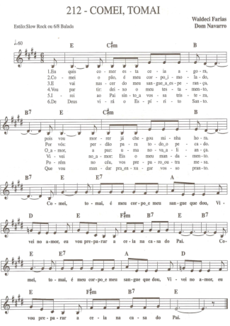 Catholic Church Music (Músicas Católicas) Comei Tomai score for Keyboard