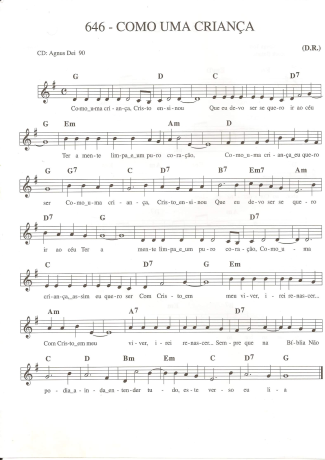 Catholic Church Music (Músicas Católicas) Como Uma Criança score for Keyboard