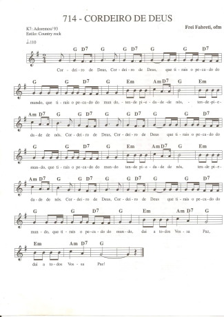 Catholic Church Music (Músicas Católicas) Cordeiro de Deus score for Keyboard