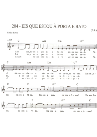 Catholic Church Music (Músicas Católicas) Eis Que Estou à Porta E Bato score for Keyboard