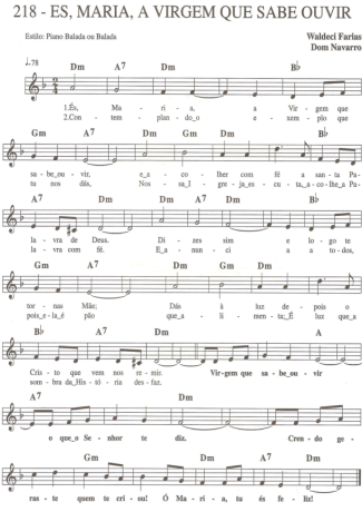 Catholic Church Music (Músicas Católicas) Es Maria A Virgem Que Sabe Ouvir score for Keyboard