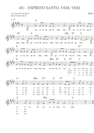 Catholic Church Music (Músicas Católicas) Espírito Santo Vem Vem score for Keyboard