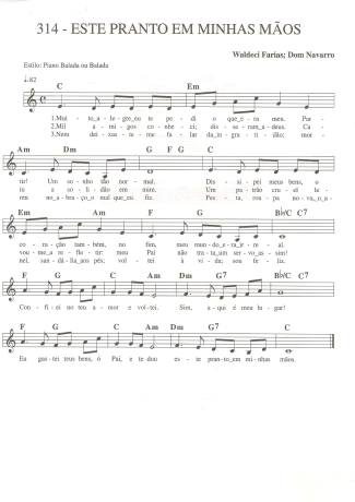 Catholic Church Music (Músicas Católicas) Este Pranto em Minhas Mãos score for Keyboard