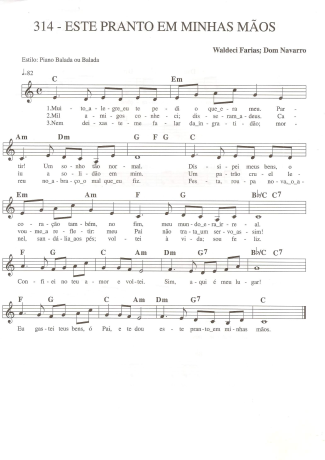 Catholic Church Music (Músicas Católicas) Este Pranto em Minhas Mãos score for Keyboard
