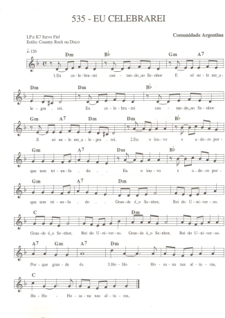 Catholic Church Music (Músicas Católicas) Eu Celebrarei score for Keyboard