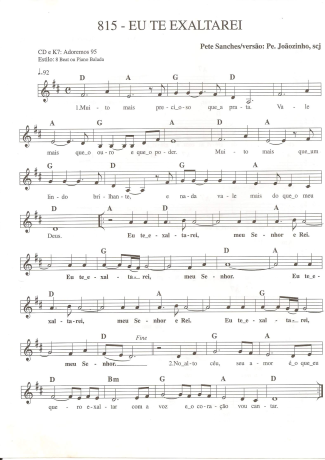 Catholic Church Music (Músicas Católicas) Eu Te Exaltarei score for Keyboard