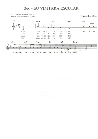Catholic Church Music (Músicas Católicas) Eu Vim Para Escutar score for Keyboard