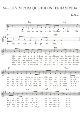 Catholic Church Music (Músicas Católicas) Eu Vim Para Que Todos Tenham Vida score for Keyboard