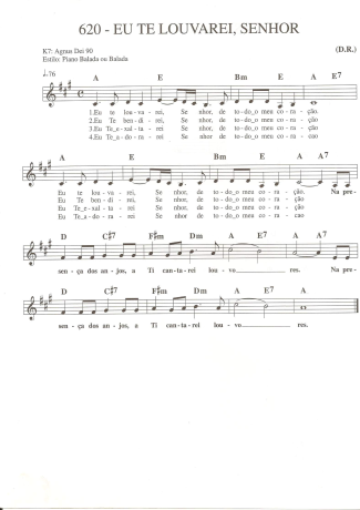 Catholic Church Music (Músicas Católicas) Eu te louvarei SEnhor score for Keyboard