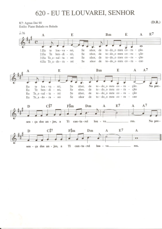 Catholic Church Music (Músicas Católicas) Eu te louvarei SEnhor score for Keyboard