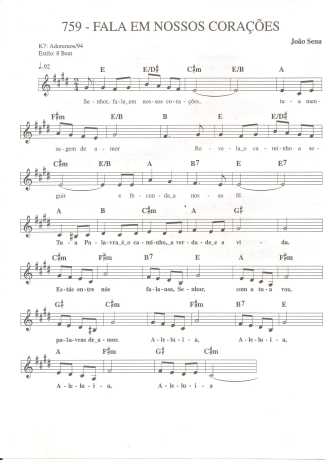 Catholic Church Music (Músicas Católicas) Fala em Nossos Corações score for Keyboard