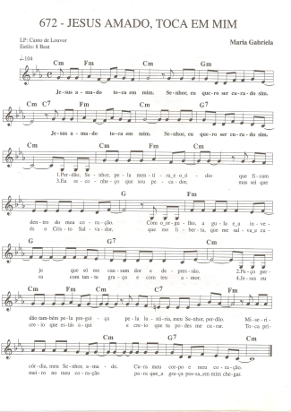 Catholic Church Music (Músicas Católicas) Jesus Amado Toca em Mim score for Keyboard