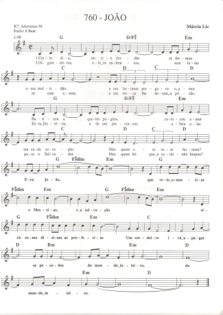 Catholic Church Music (Músicas Católicas) João score for Keyboard