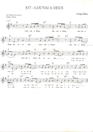 Catholic Church Music (Músicas Católicas) Louvai a Deus 1 score for Keyboard
