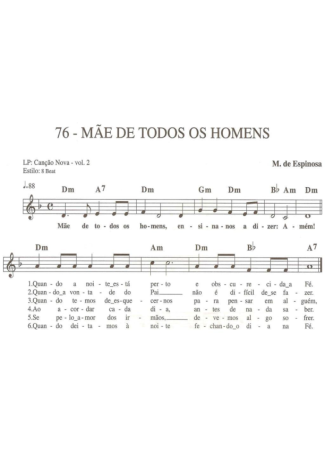 Catholic Church Music (Músicas Católicas) Mãe de Todos os Homens score for Keyboard