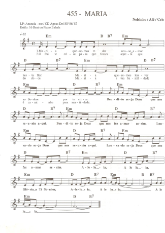 Catholic Church Music (Músicas Católicas) Maria score for Keyboard