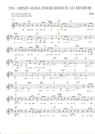 Catholic Church Music (Músicas Católicas) Minha alma Engrandece Ao Senhor score for Keyboard