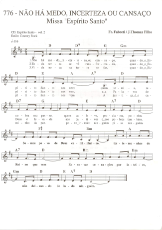 Catholic Church Music (Músicas Católicas) Não Há Medo Incerteza ou Cansaço score for Keyboard
