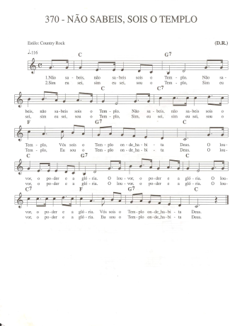 Catholic Church Music (Músicas Católicas) Não Sabeis Sois o Templo score for Keyboard