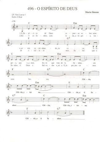 Catholic Church Music (Músicas Católicas) O Espírito de Deus score for Keyboard