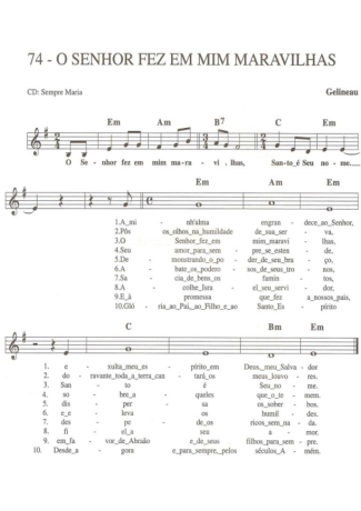 Catholic Church Music (Músicas Católicas) O Senhor Fez em Mim Maravilhas score for Keyboard