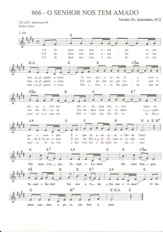 Catholic Church Music (Músicas Católicas) O Senhor nos Tem Amado score for Keyboard