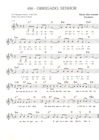 Catholic Church Music (Músicas Católicas) Obrigado Senhor score for Keyboard