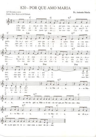 Catholic Church Music (Músicas Católicas) Por que Amo Maria score for Keyboard