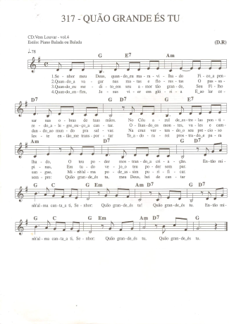 Catholic Church Music (Músicas Católicas) Quão Grande És Tu score for Keyboard