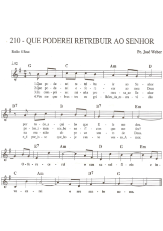 Catholic Church Music (Músicas Católicas) Que Poderei Retribuir Ao Senhor score for Keyboard