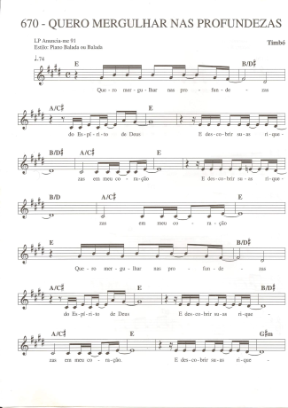 Catholic Church Music (Músicas Católicas) Quero Mergulhar nas Profundezas score for Keyboard