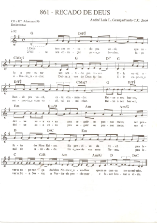 Catholic Church Music (Músicas Católicas) Recado de Deus score for Keyboard
