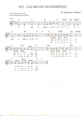 Catholic Church Music (Músicas Católicas) Salmo do Matrimônio score for Keyboard