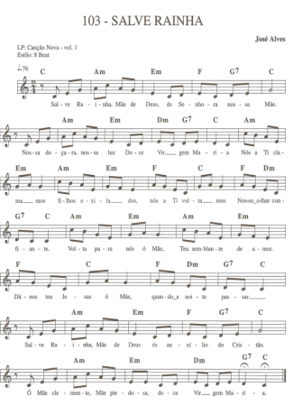 Catholic Church Music (Músicas Católicas) Salve Rainha score for Keyboard
