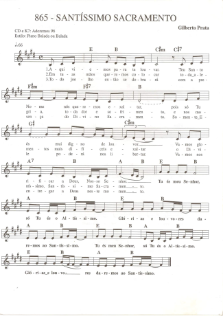 Catholic Church Music (Músicas Católicas) Santíssimo Sacramento score for Keyboard