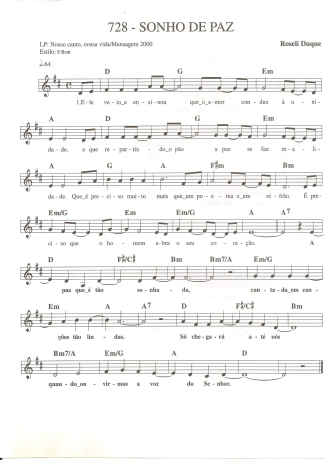 Catholic Church Music (Músicas Católicas) Sonho de Paz score for Keyboard