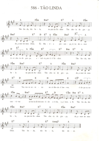 Catholic Church Music (Músicas Católicas) Tão Linda score for Keyboard