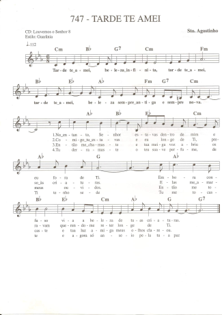 Catholic Church Music (Músicas Católicas) Tarde Te Amei score for Keyboard