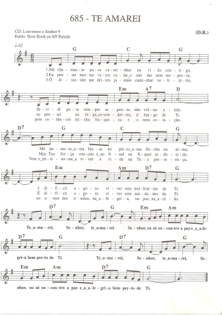 Catholic Church Music (Músicas Católicas) Te Amarei score for Keyboard