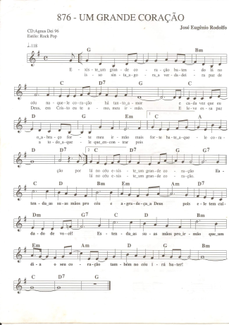 Catholic Church Music (Músicas Católicas) Um Grande Coração score for Keyboard