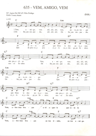 Catholic Church Music (Músicas Católicas) Vem Amigo Vem score for Keyboard