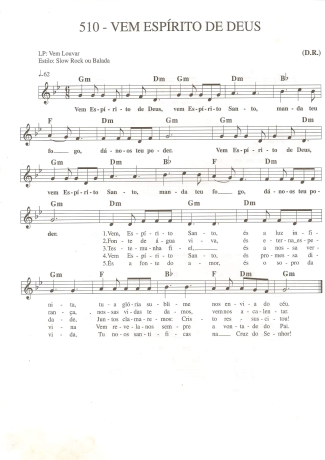 Catholic Church Music (Músicas Católicas) Vem Espírito de Deus score for Keyboard