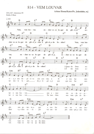 Catholic Church Music (Músicas Católicas) Vem Louvar score for Keyboard