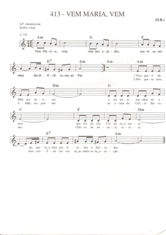 Catholic Church Music (Músicas Católicas) Vem Maria Vem score for Keyboard