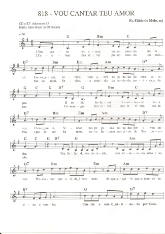 Catholic Church Music (Músicas Católicas) Vou Cantar Teu Amor score for Keyboard